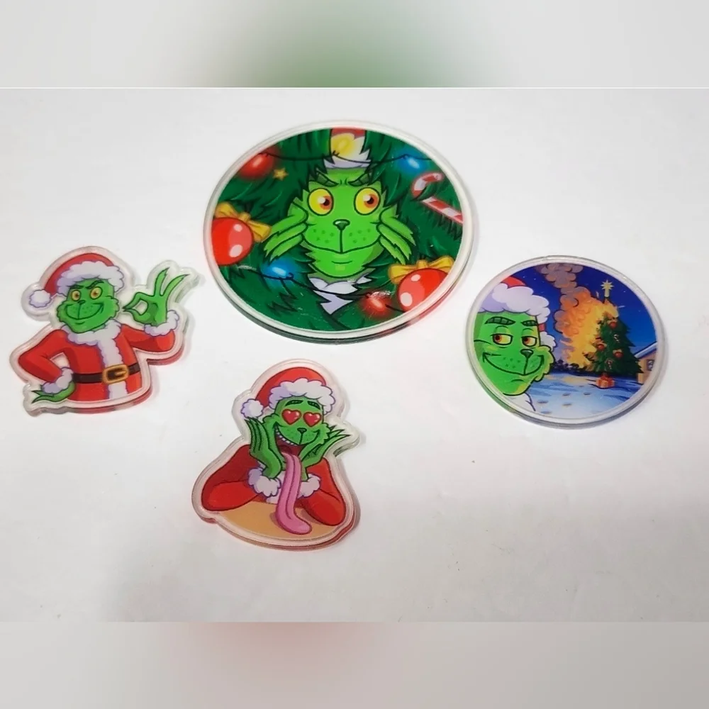 Monster Green‎ Grin Acrylic Flatback Christmas Badge Pen Keychain Xmas Crafts